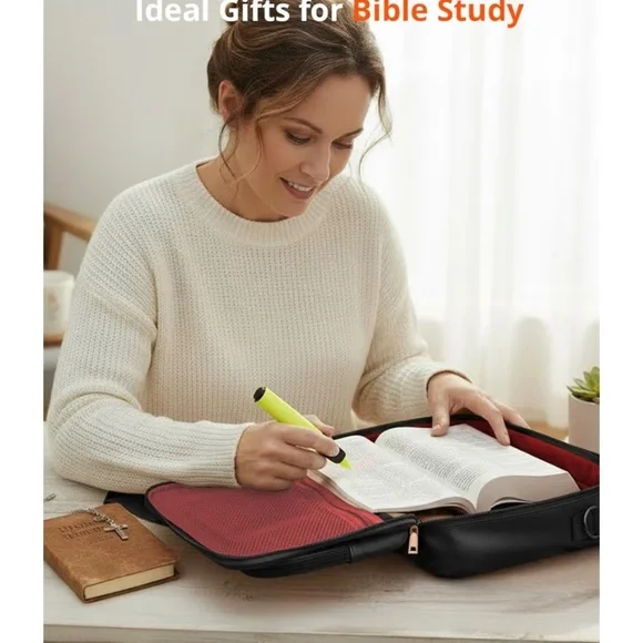 Leather Bible Cover Case with Ribbon Bookmark - Picture 5 of 11